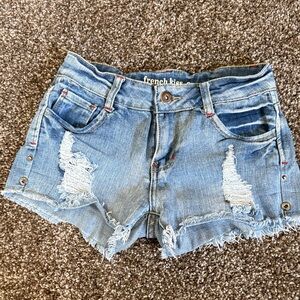 french kyss Light Blue Distressed Denim Cutoff Shorts